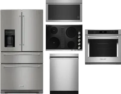 5 Piece Package Includes Refrigerator, Cooktop, Wall Oven, Microwave And Dishwasher
