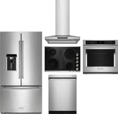 5 Piece Package Includes Refrigerator, Cooktop, Wall Oven, Hood And Dishwasher
