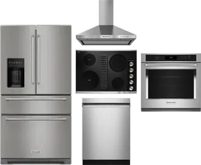 5 Piece Package Includes Refrigerator, Cooktop, Wall Oven, Hood And Dishwasher