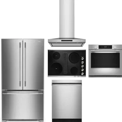 5 Piece Package Includes Refrigerator, Cooktop, Wall Oven, Hood And Dishwasher