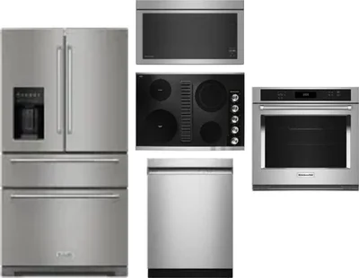 5 Piece Package Includes Refrigerator, Cooktop, Wall Oven, Microwave And Dishwasher
