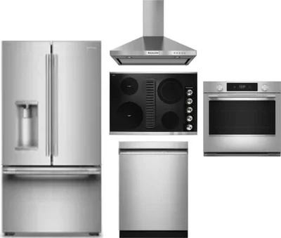 5 Piece Package Includes Refrigerator, Cooktop, Wall Oven, Hood And Dishwasher