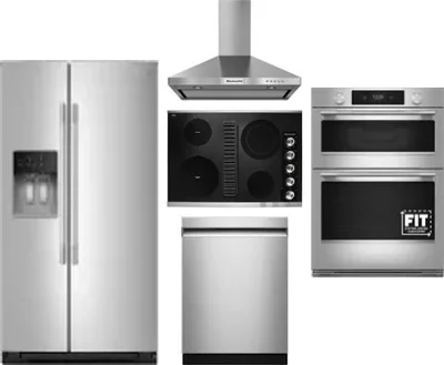 5 Piece Package Includes Refrigerator, Cooktop, Wall Oven, Hood And Dishwasher