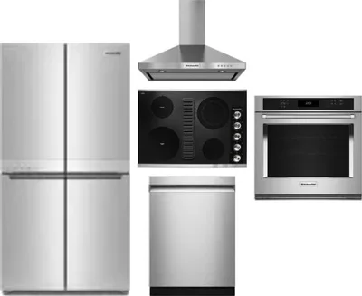 5 Piece Package Includes Refrigerator, Cooktop, Wall Oven, Hood And Dishwasher
