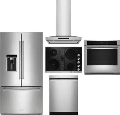 5 Piece Package Includes Refrigerator, Cooktop, Wall Oven, Hood And Dishwasher