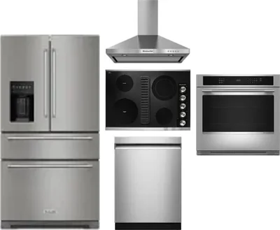 5 Piece Package Includes Refrigerator, Cooktop, Wall Oven, Hood And Dishwasher