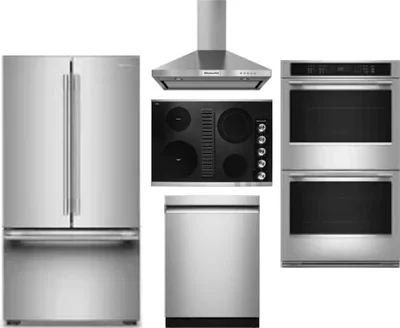 5 Piece Package Includes Refrigerator, Cooktop, Wall Oven, Hood And Dishwasher