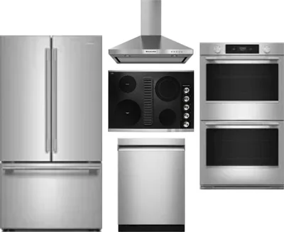 5 Piece Package Includes Refrigerator, Cooktop, Wall Oven, Hood And Dishwasher