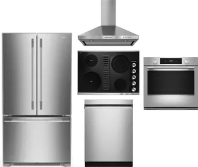 5 Piece Package Includes Refrigerator, Cooktop, Wall Oven, Hood And Dishwasher