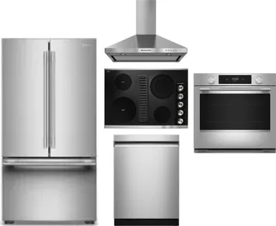 5 Piece Package Includes Refrigerator, Cooktop, Wall Oven, Hood And Dishwasher