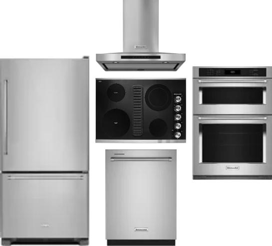 5 Piece Package Includes Refrigerator, Cooktop, Wall Oven, Hood And Dishwasher