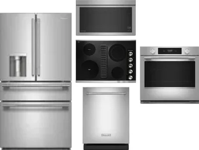 5 Piece Package Includes Refrigerator, Cooktop, Wall Oven, Microwave And Dishwasher