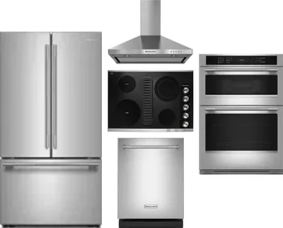 5 Piece Package Includes Refrigerator, Cooktop, Wall Oven, Hood And Dishwasher