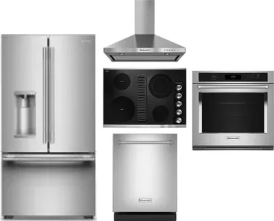 5 Piece Package Includes Refrigerator, Cooktop, Wall Oven, Hood And Dishwasher