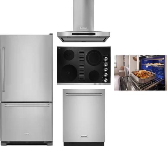 5 Piece Package Includes Refrigerator, Cooktop, Wall Oven, Hood And Dishwasher