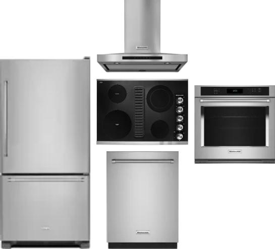 5 Piece Package Includes Refrigerator, Cooktop, Wall Oven, Hood And Dishwasher