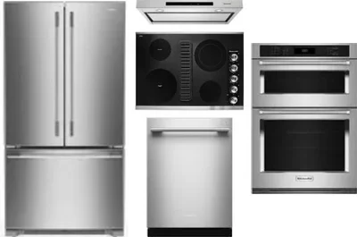 5 Piece Package Includes Refrigerator, Cooktop, Wall Oven, Hood And Dishwasher
