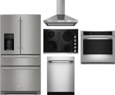 5 Piece Package Includes Refrigerator, Cooktop, Wall Oven, Hood And Dishwasher