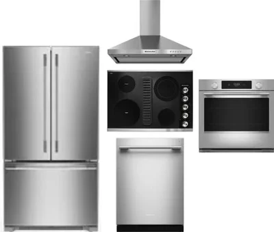 5 Piece Package Includes Refrigerator, Cooktop, Wall Oven, Hood And Dishwasher