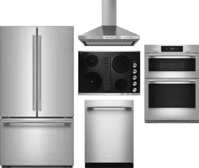 5 Piece Package Includes Refrigerator, Cooktop, Wall Oven, Hood And Dishwasher