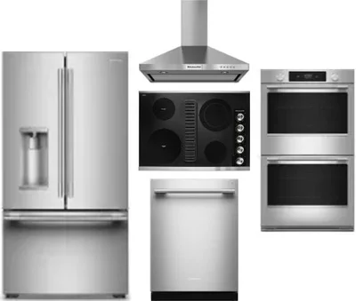 5 Piece Package Includes Refrigerator, Cooktop, Wall Oven, Hood And Dishwasher