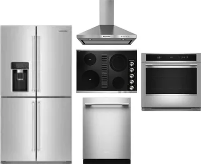 5 Piece Package Includes Refrigerator, Cooktop, Wall Oven, Hood And Dishwasher