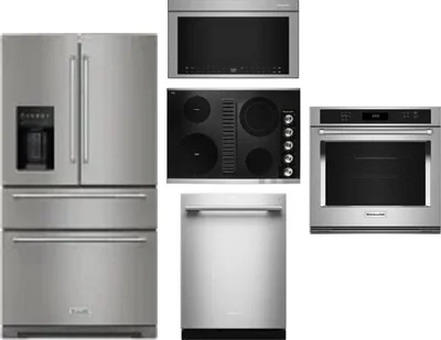 5 Piece Package Includes Refrigerator, Cooktop, Wall Oven, Microwave And Dishwasher