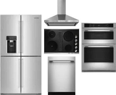 5 Piece Package Includes Refrigerator, Cooktop, Wall Oven, Hood And Dishwasher