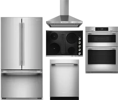 5 Piece Package Includes Refrigerator, Cooktop, Wall Oven, Hood And Dishwasher