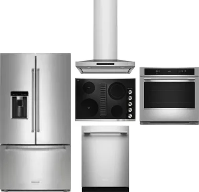 5 Piece Package Includes Refrigerator, Cooktop, Wall Oven, Hood And Dishwasher
