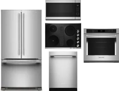 5 Piece Package Includes Refrigerator, Cooktop, Wall Oven, Microwave And Dishwasher
