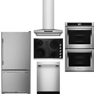 5 Piece Package Includes Refrigerator, Cooktop, Wall Oven, Hood And Dishwasher