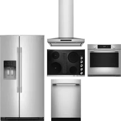 5 Piece Package Includes Refrigerator, Cooktop, Wall Oven, Hood And Dishwasher