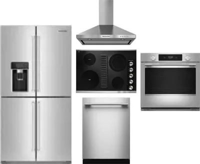 5 Piece Package Includes Refrigerator, Cooktop, Wall Oven, Hood And Dishwasher