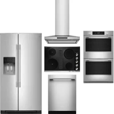 5 Piece Package Includes Refrigerator, Cooktop, Wall Oven, Hood And Dishwasher