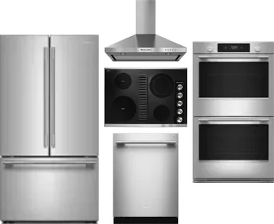 5 Piece Package Includes Refrigerator, Cooktop, Wall Oven, Hood And Dishwasher