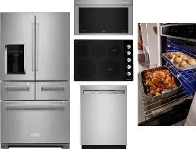 5 Piece Package Includes Refrigerator, Cooktop, Wall Oven, Microwave And Dishwasher