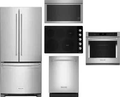 5 Piece Package Includes Refrigerator, Cooktop, Wall Oven, Microwave And Dishwasher