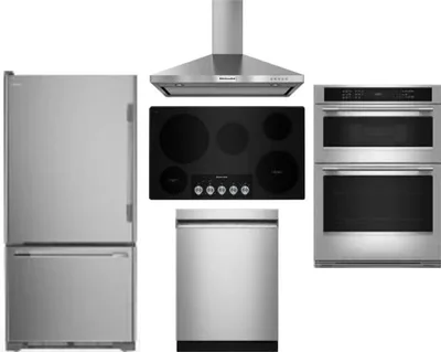 5 Piece Package Includes Refrigerator, Cooktop, Wall Oven, Hood And Dishwasher