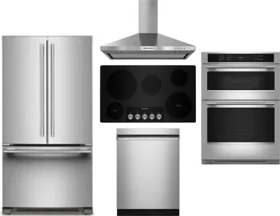 5 Piece Package Includes Refrigerator, Cooktop, Wall Oven, Hood And Dishwasher