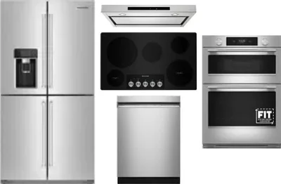 5 Piece Package Includes Refrigerator, Cooktop, Wall Oven, Hood And Dishwasher