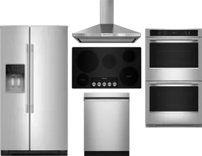 5 Piece Package Includes Refrigerator, Cooktop, Wall Oven, Hood And Dishwasher