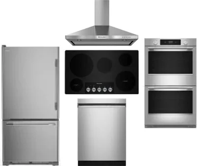 5 Piece Package Includes Refrigerator, Cooktop, Wall Oven, Hood And Dishwasher