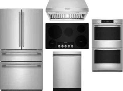 5 Piece Package Includes Refrigerator, Cooktop, Wall Oven, Hood And Dishwasher