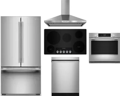 5 Piece Package Includes Refrigerator, Cooktop, Wall Oven, Hood And Dishwasher