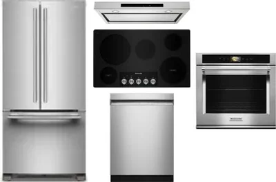 5 Piece Package Includes Refrigerator, Cooktop, Wall Oven, Hood And Dishwasher