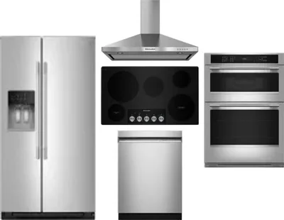 5 Piece Package Includes Refrigerator, Cooktop, Wall Oven, Hood And Dishwasher