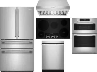 5 Piece Package Includes Refrigerator, Cooktop, Wall Oven, Hood And Dishwasher