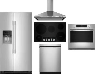 5 Piece Package Includes Refrigerator, Cooktop, Wall Oven, Hood And Dishwasher