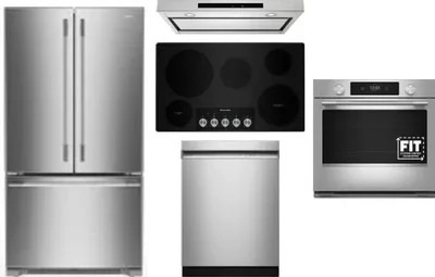5 Piece Package Includes Refrigerator, Cooktop, Wall Oven, Hood And Dishwasher